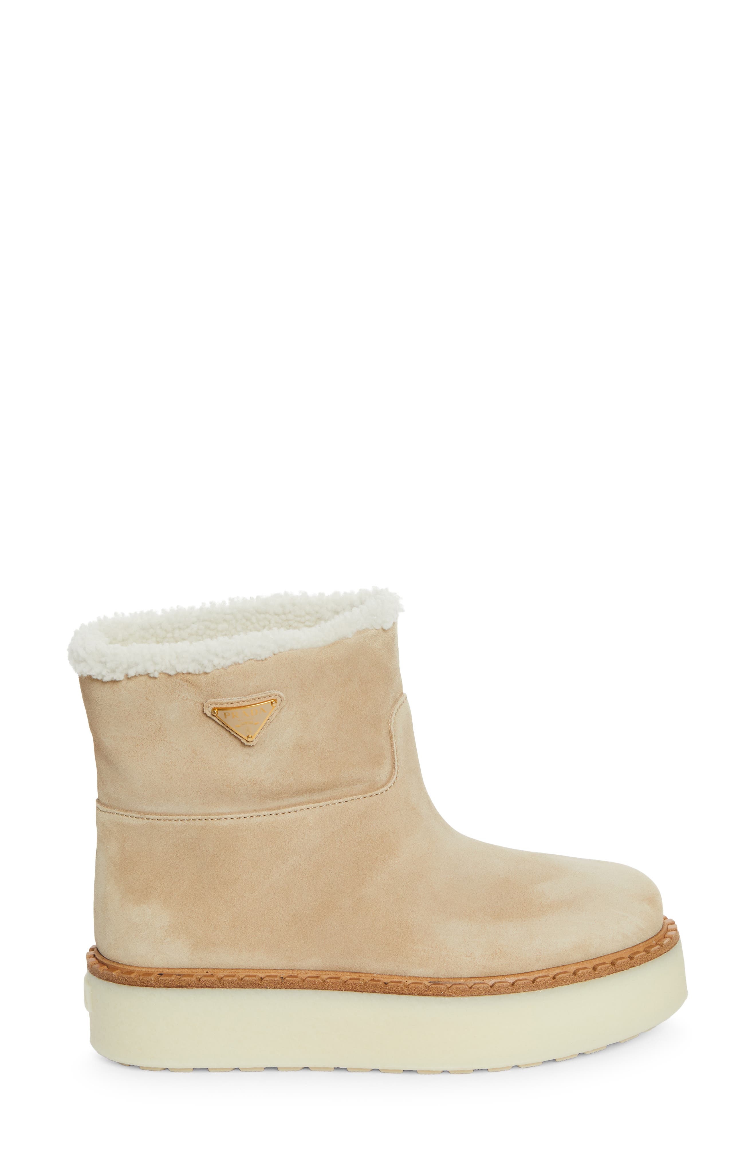 Prada Evolve Genuine Shearling Bootie in Ecru at Nordstrom - 3