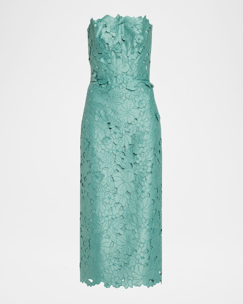 Astelle Strapless Floral-Cut Lace Midi Pencil Dress 1