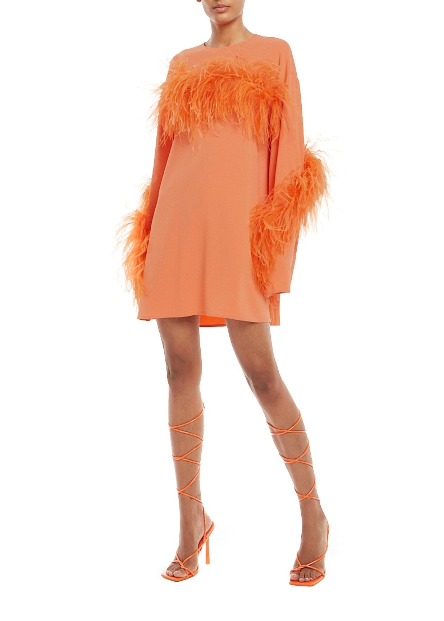 Crepe Shift Dress With Feathers - 2