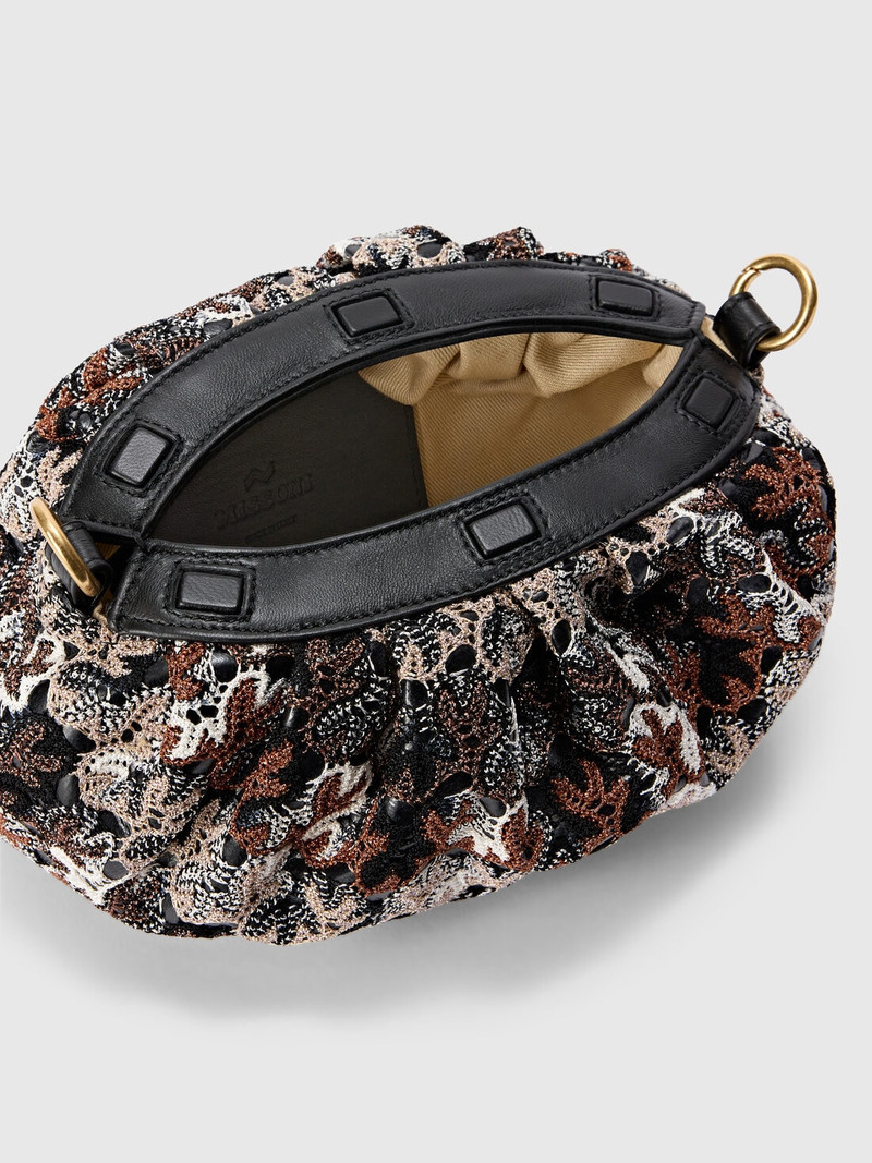 Lace-patterned fabric clutch bag with removable shoulder strap 4