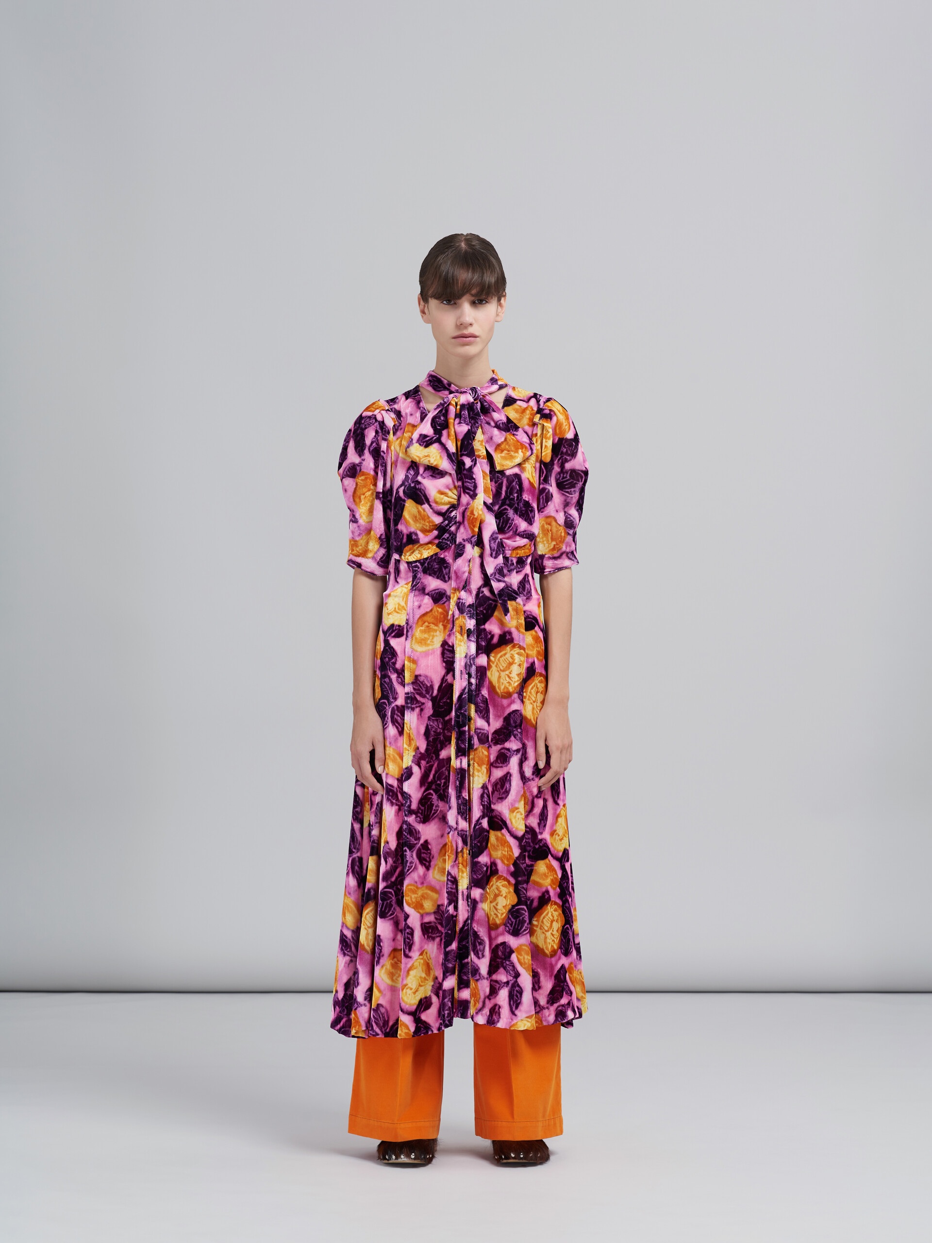 MORNING BLOSSOM PRINT FLUID VELVET DRESS - 2
