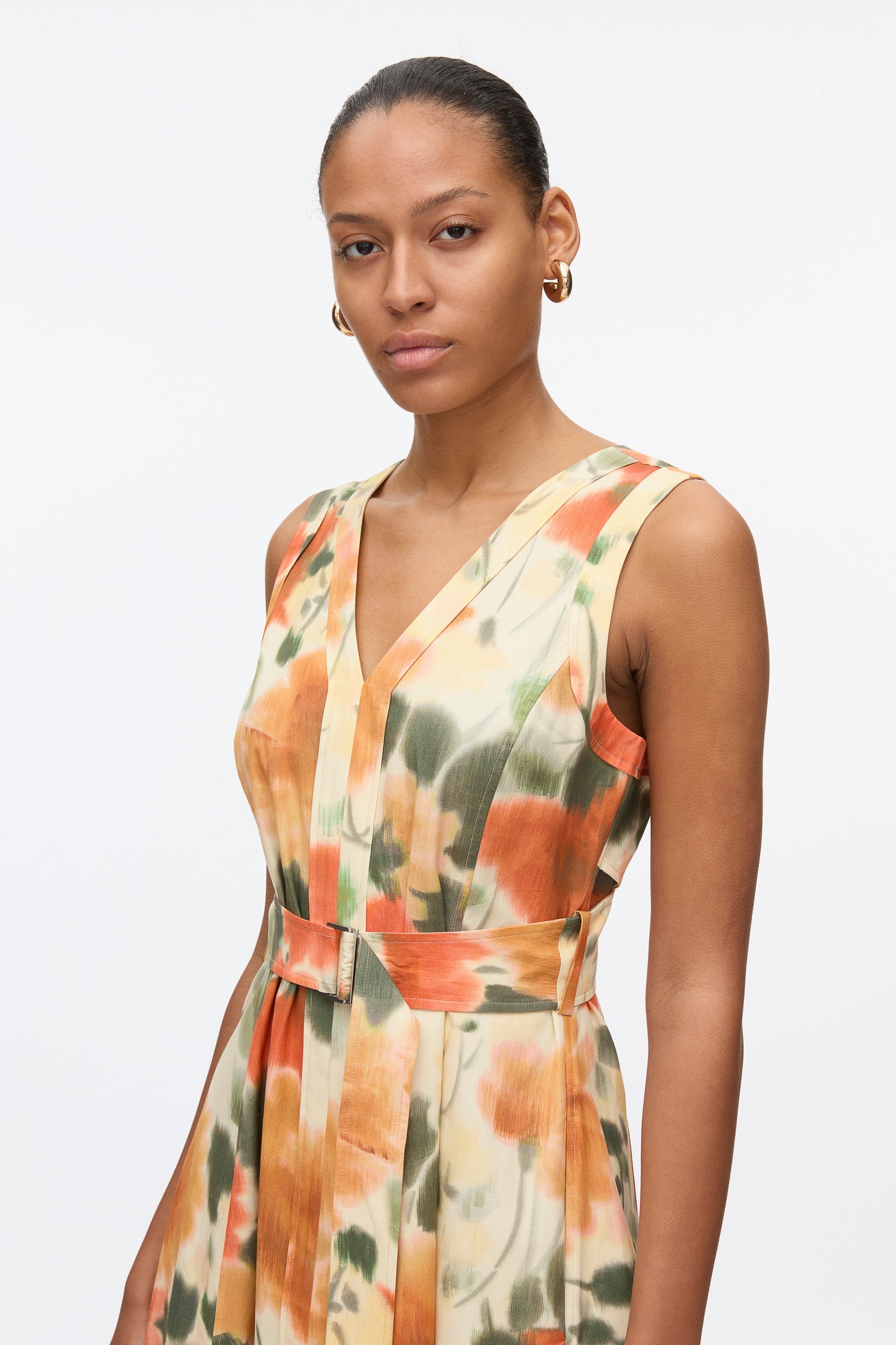 Blurred Marigold Belted Midi Dress - 2