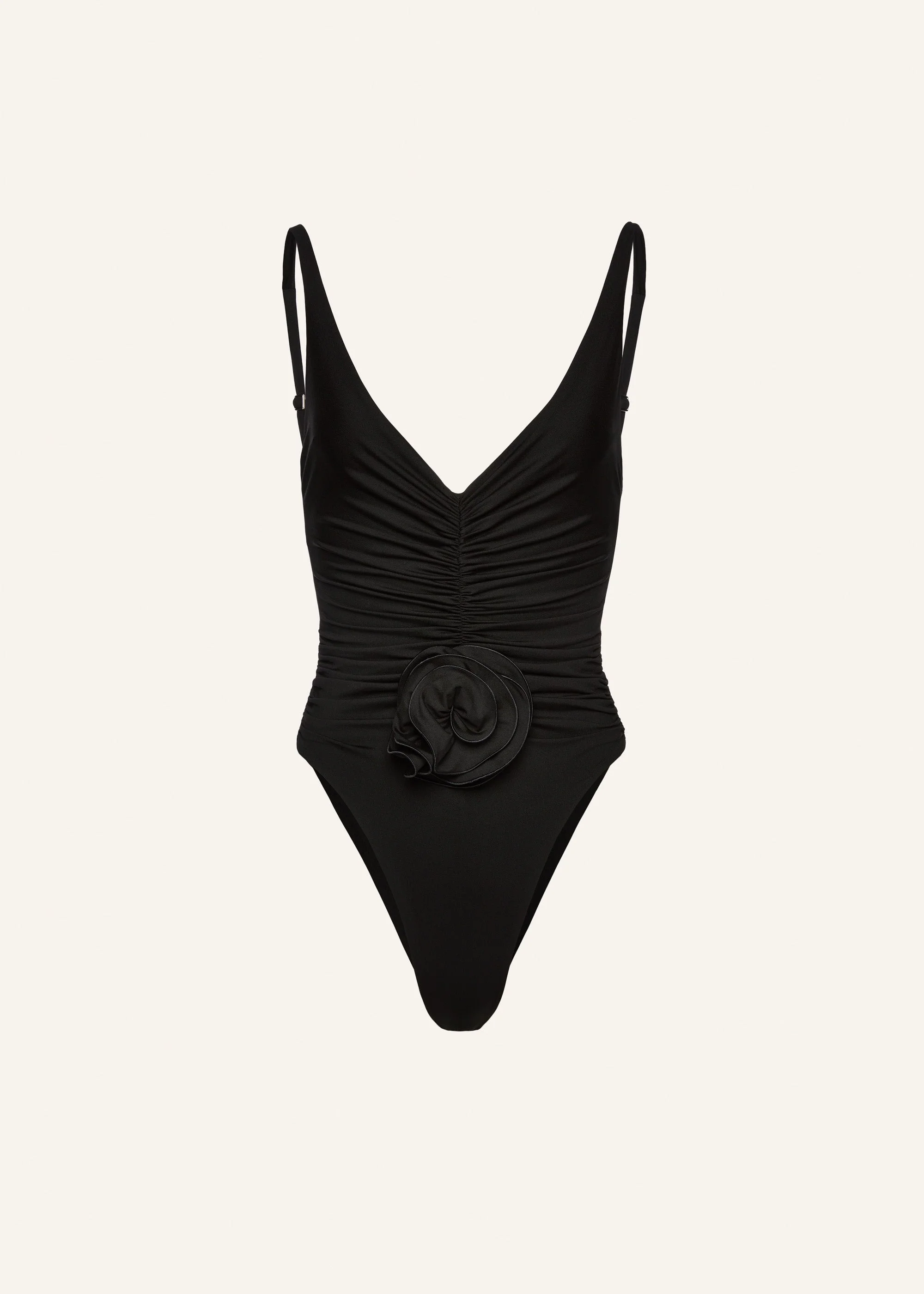 Ruched flower swimsuit in black - 1