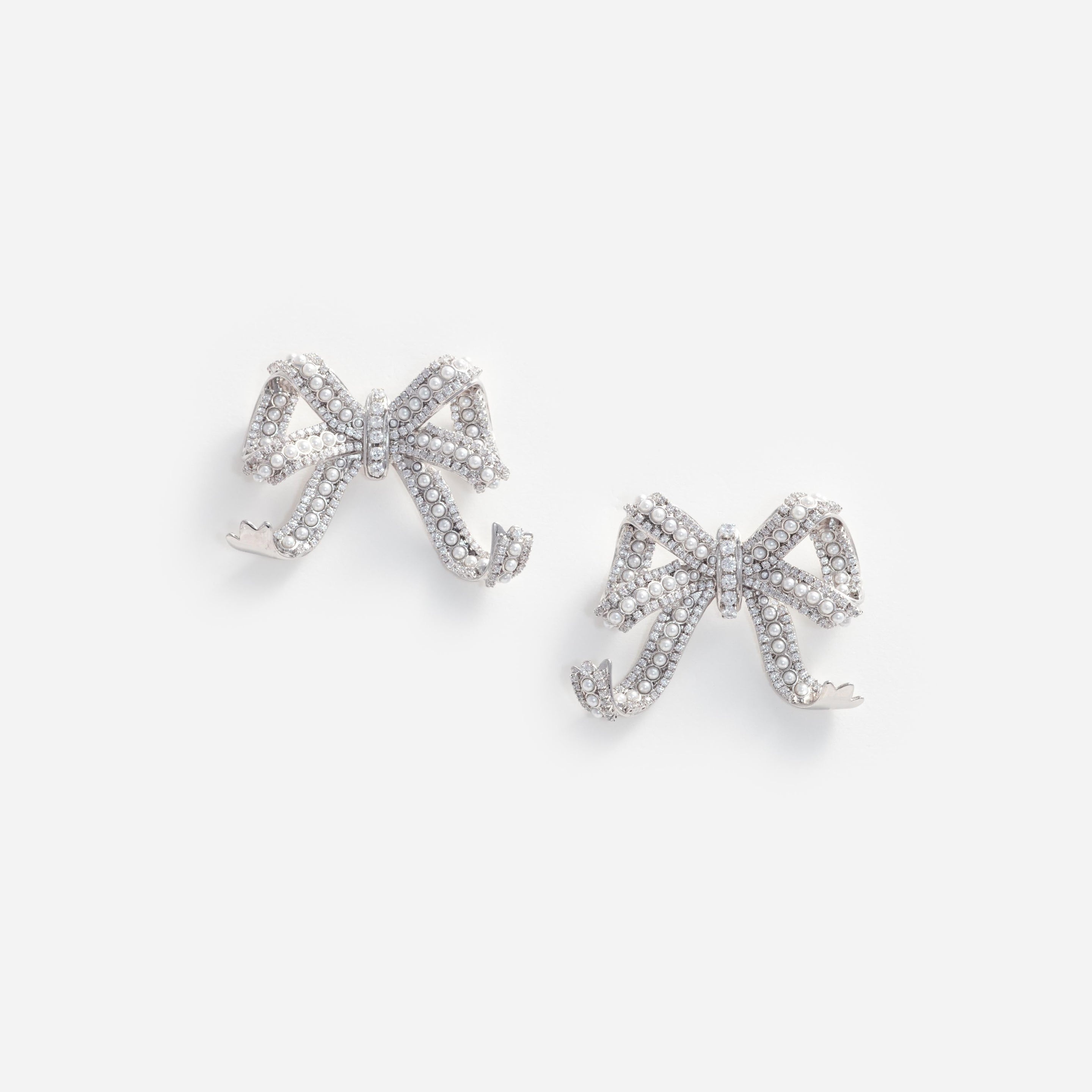 Pearl Crystal Bow Earrings - 1