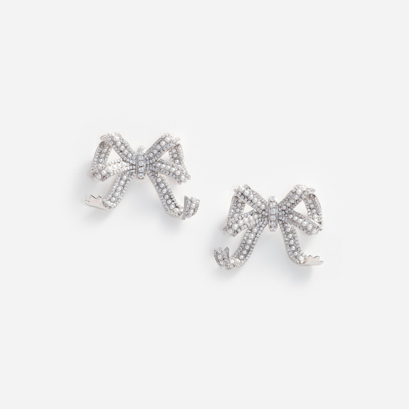 Pearl Crystal Bow Earrings 1