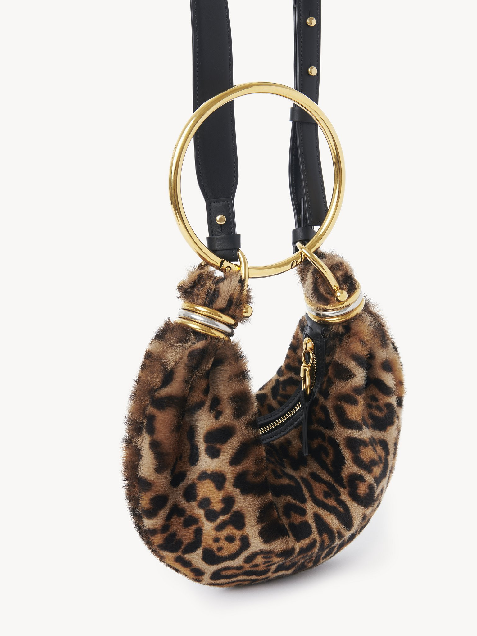 MINI BRACELET HOBO BAG IN LEOPARD-PRINT SHEARLING - 3