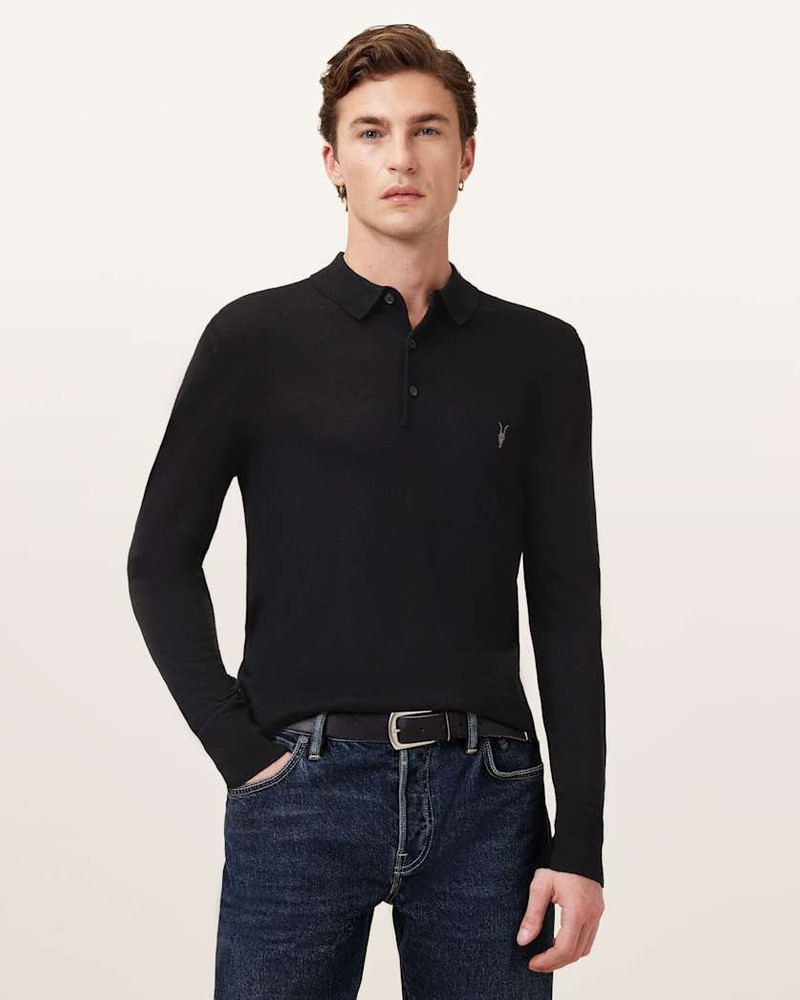 ALLSAINTS MODE MERINO LONG SLEEVE RAMSKULL POLO SHIRT outlook