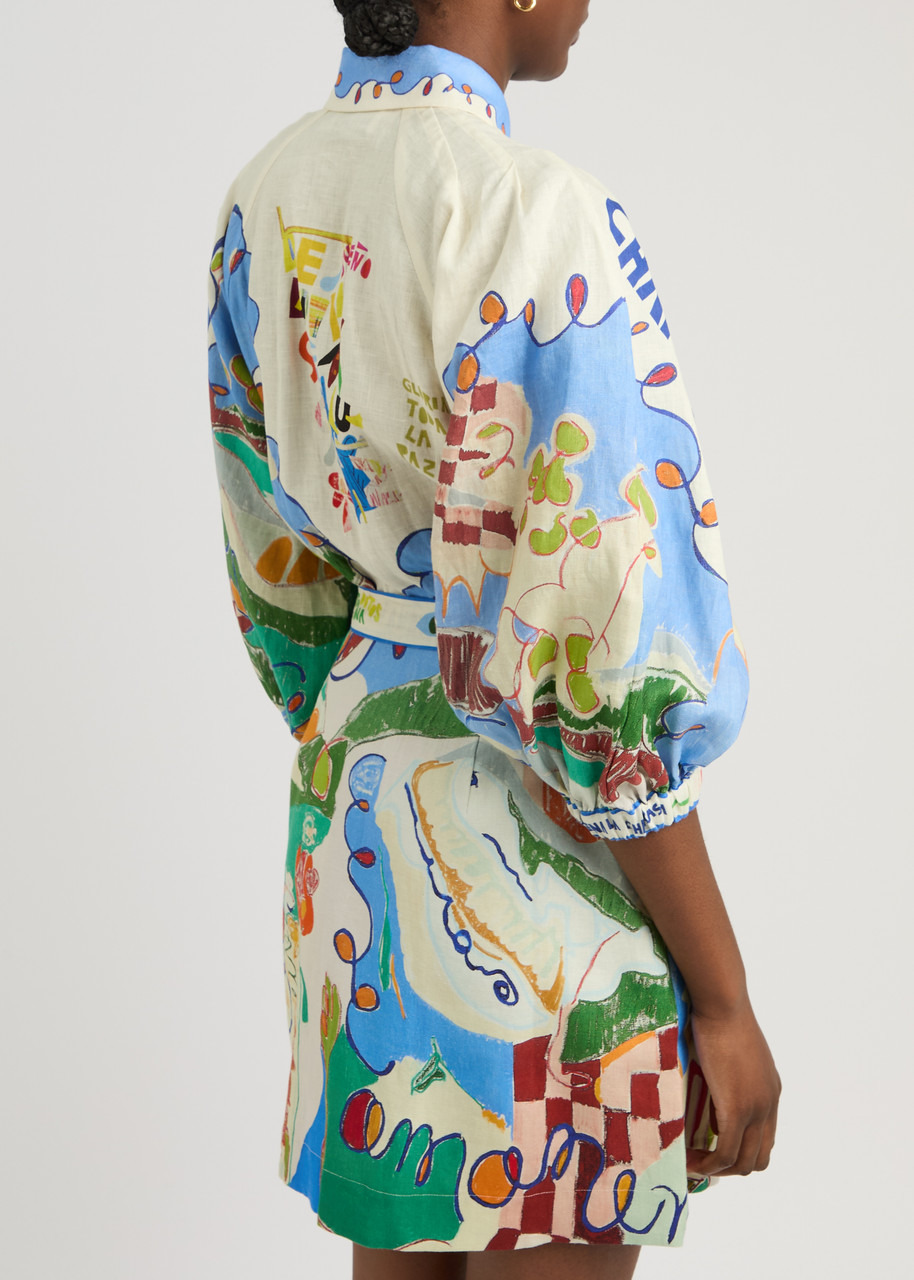 Alemais Nadia Printed Flax Mini Shirt Dress - 3