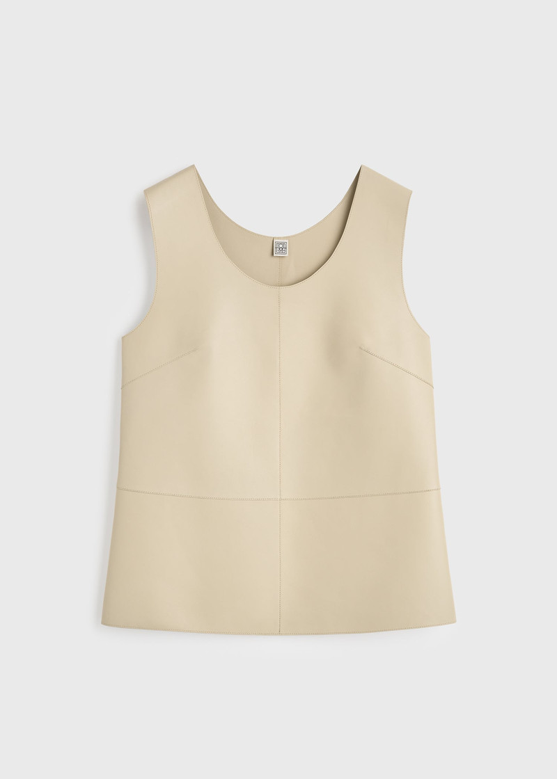 Scoop-neck leather top sand 1