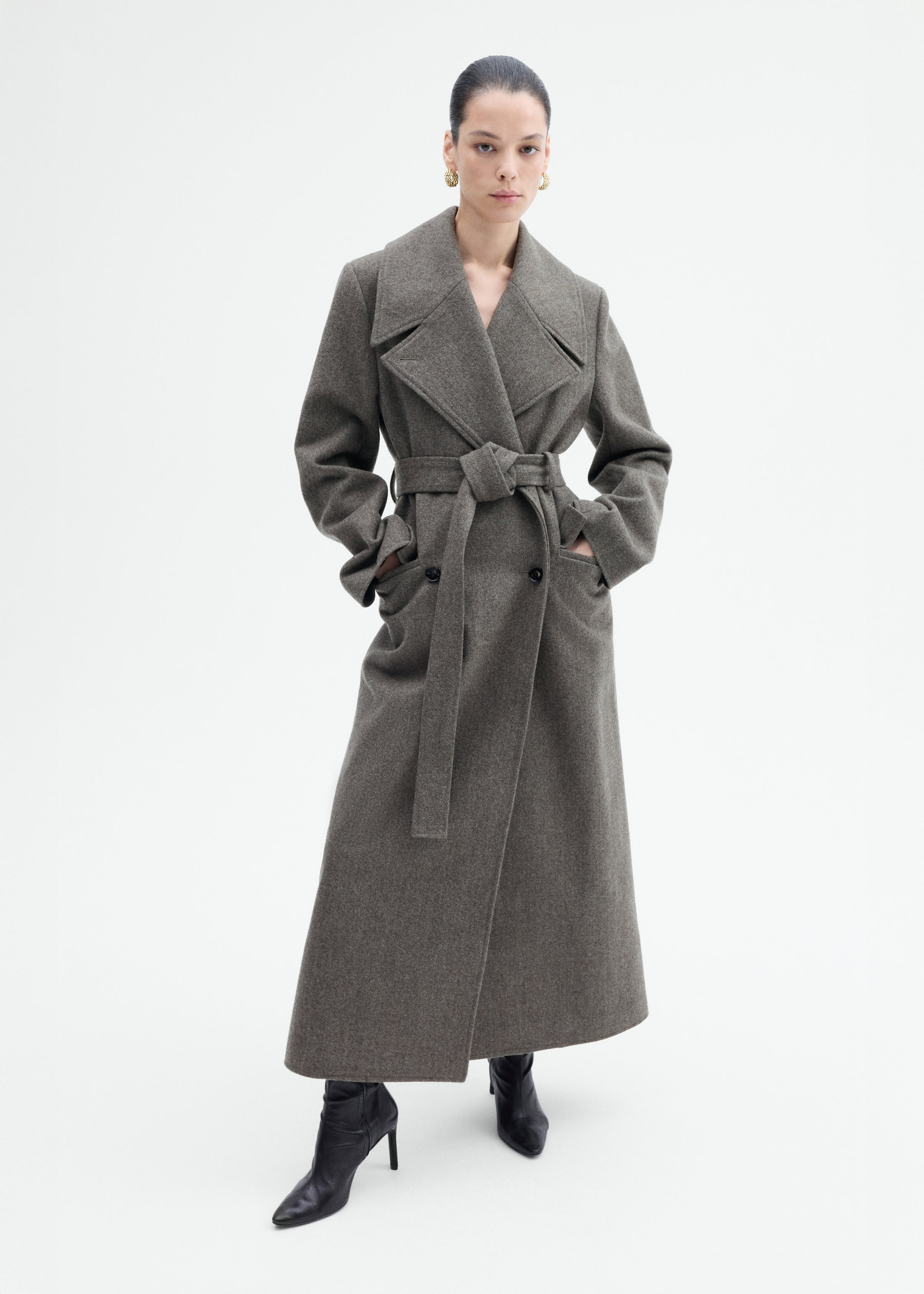 Belted Peacoat in Melange Wool - 4