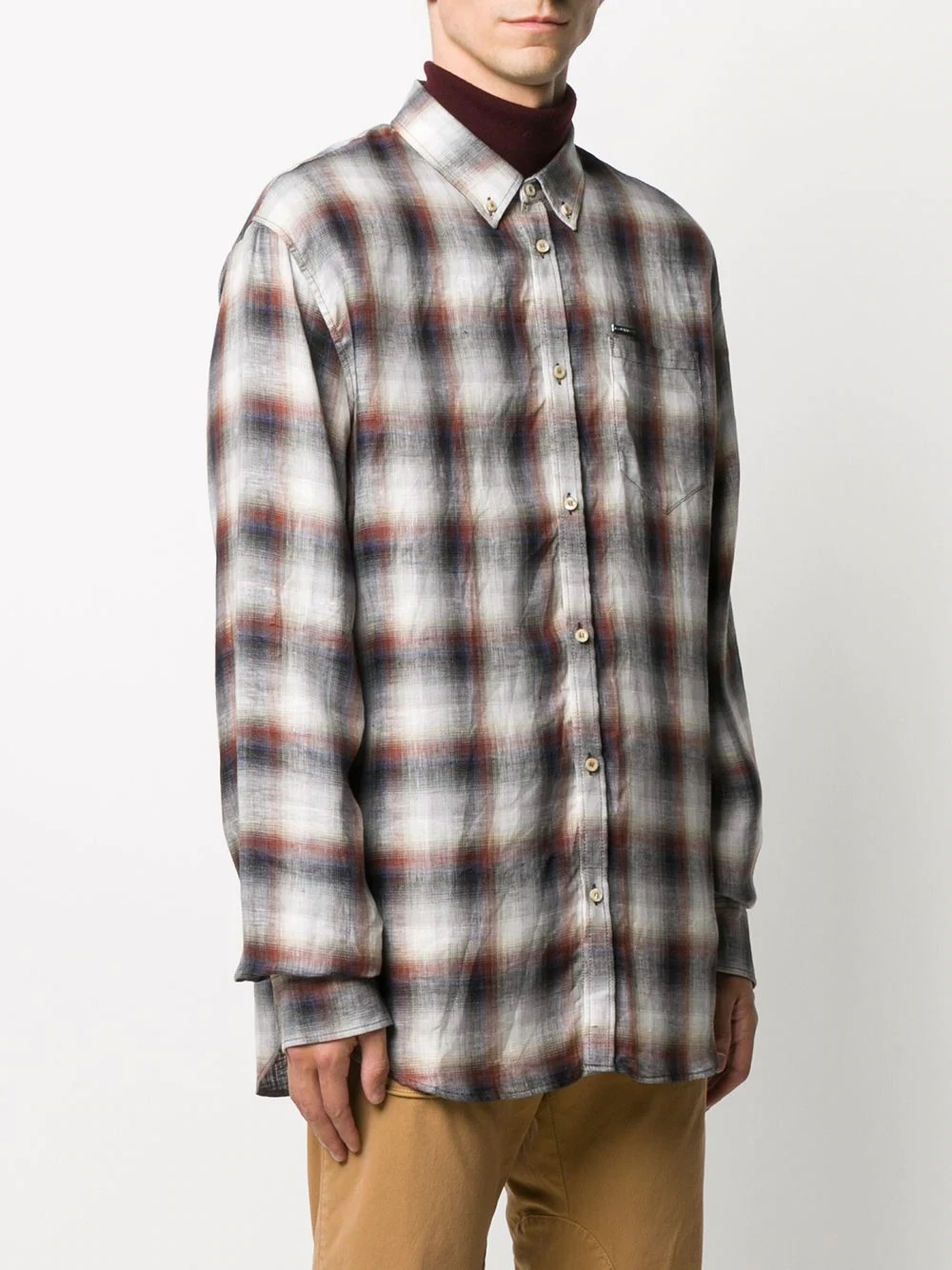 plaid button-front shirt - 3