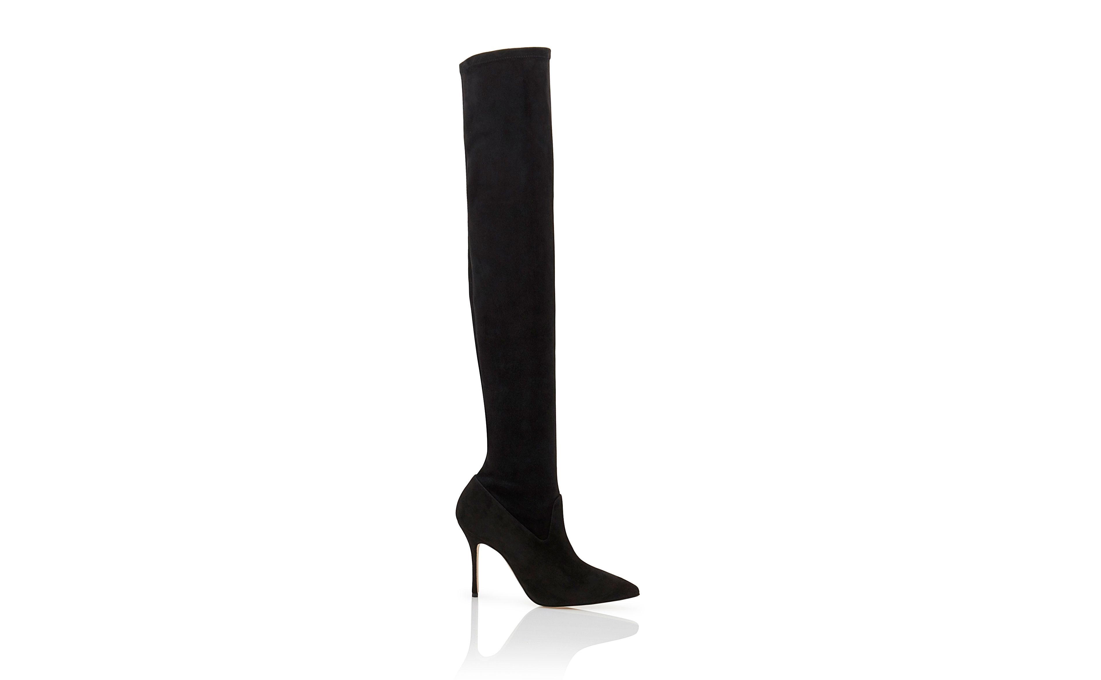 Black Suede Fitted Thigh High Boots - 1