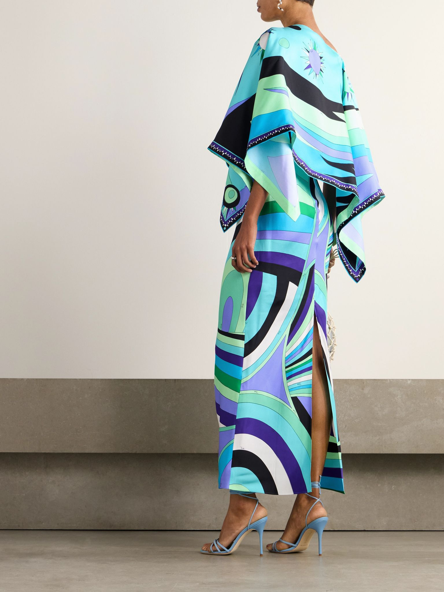 Layered printed silk-twill maxi dress Blue - 3