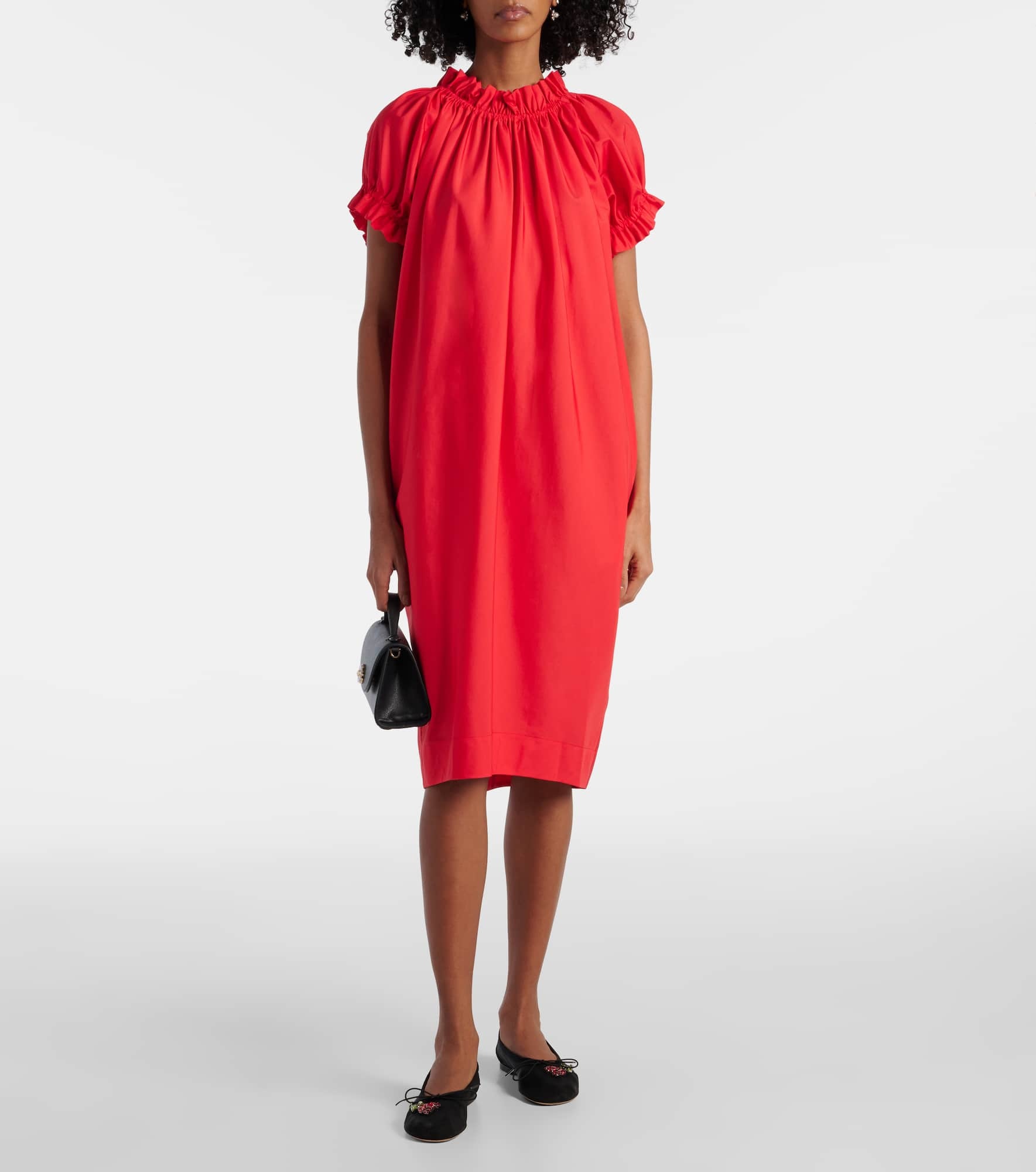 Puff-sleeve ruffled cotton midi dress - 2