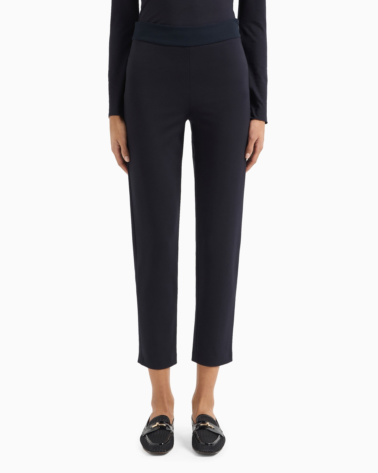 Slim-fit pants in Milano knit fabric with satin band - 2