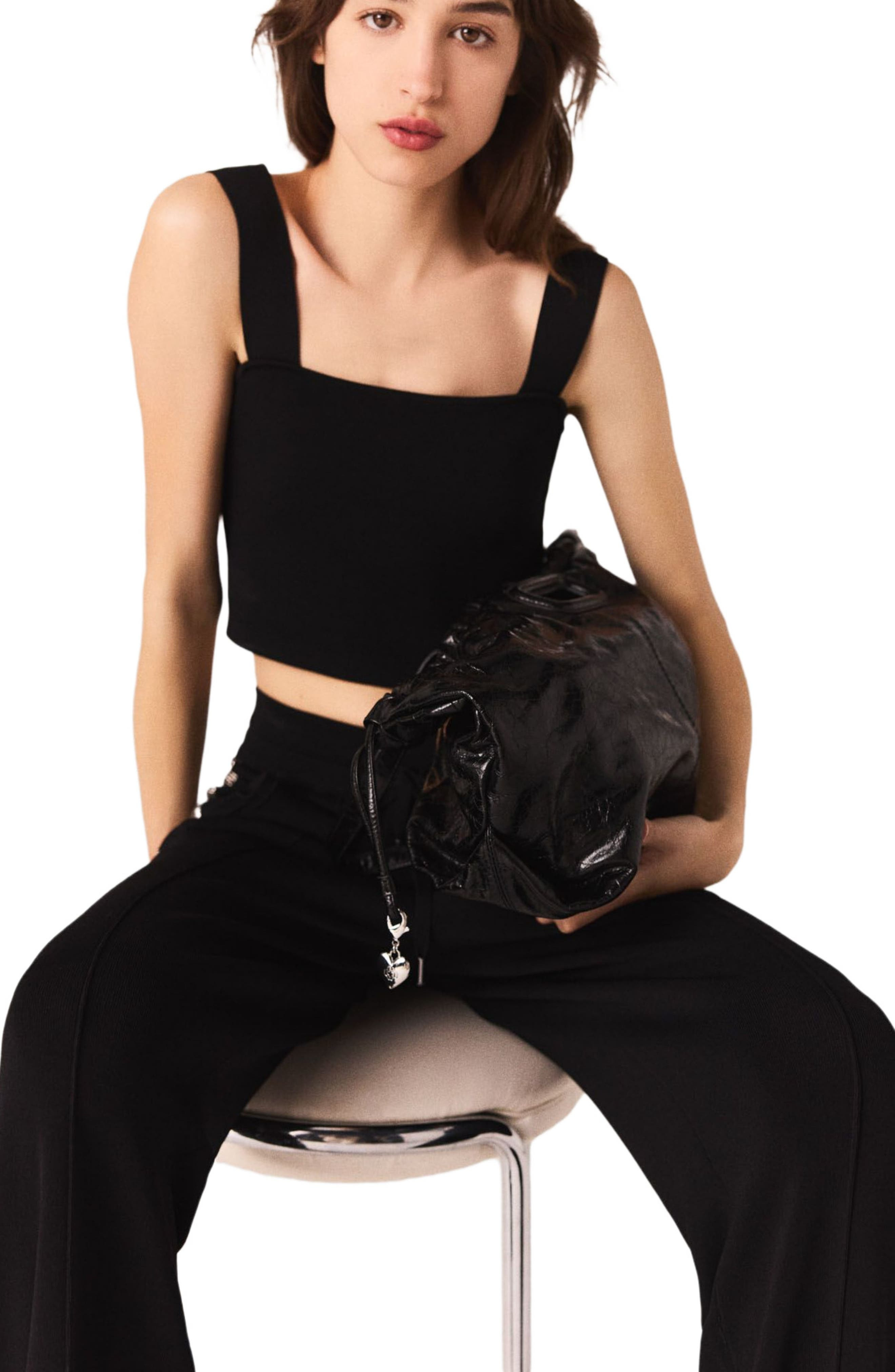maje Knitted crop top with straps in Black at Nordstrom - 2