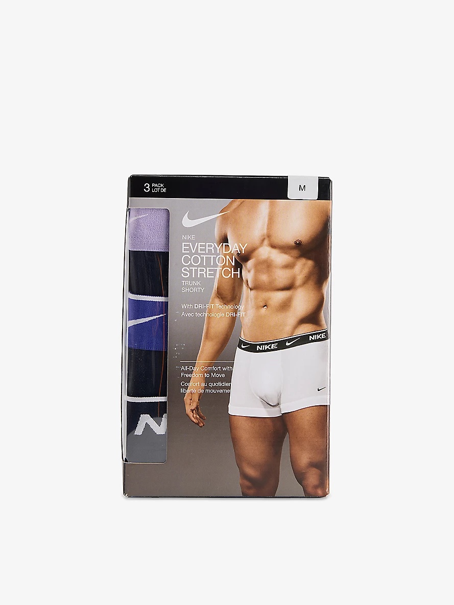Mid-Rise Branded-Waistband Pack of Three Stretch-Cotton Trunks - 2