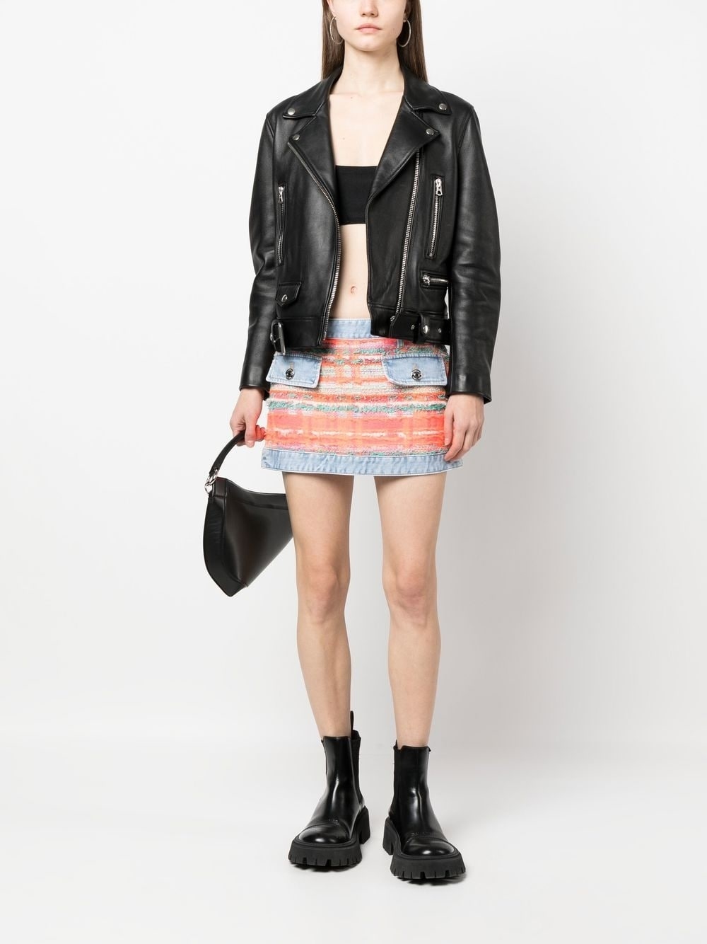 tweed-detail denim mini skirt - 2