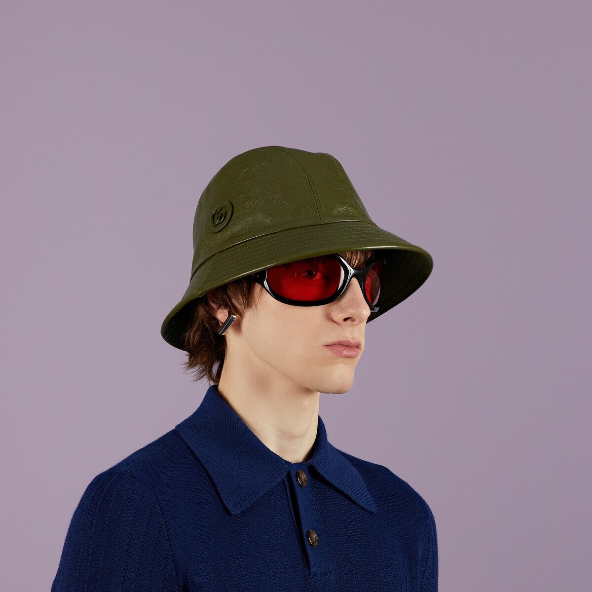 Leather bucket hat with Double G - 3