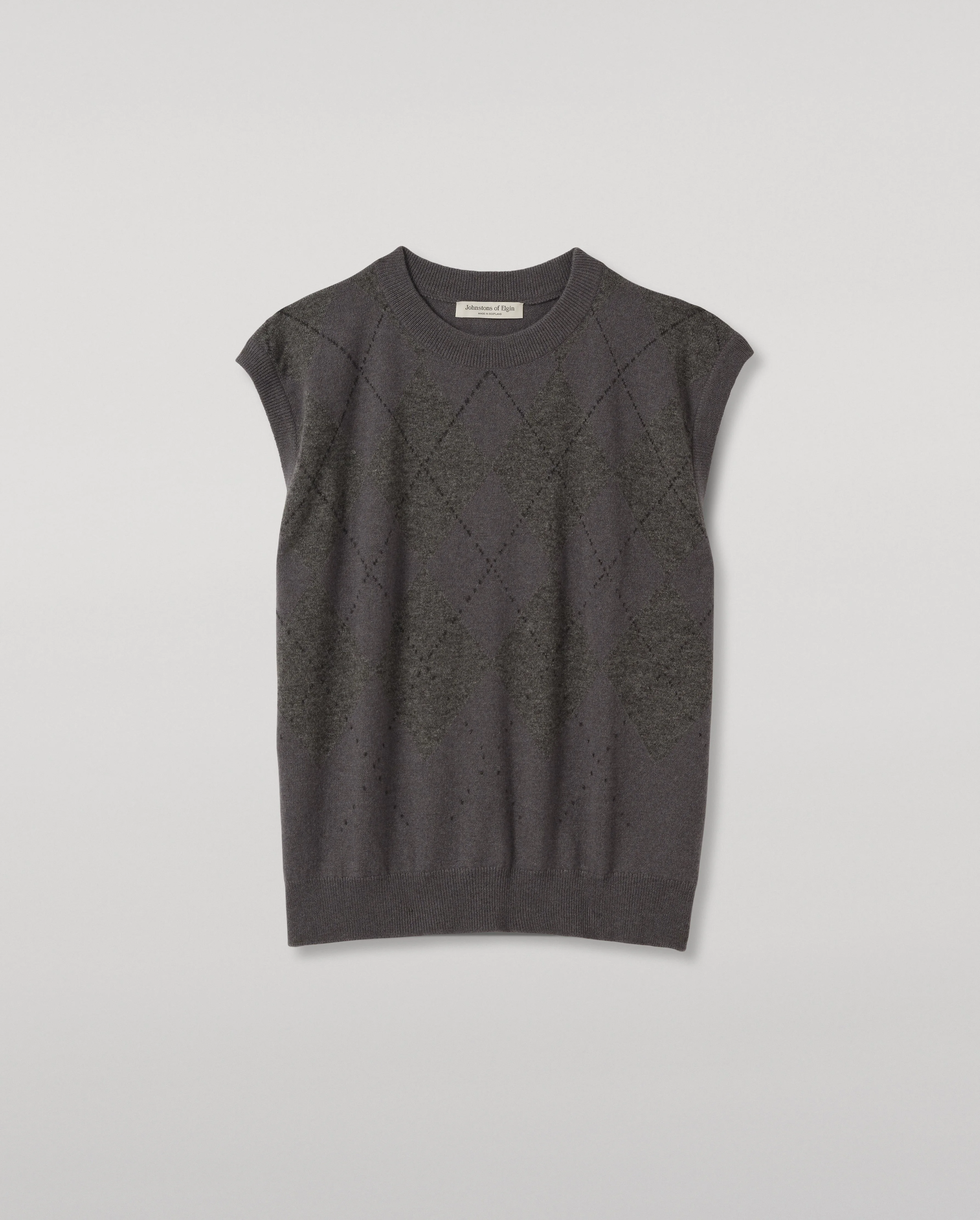 Clan Mid Grey Argyle Cashmere Tank - 1