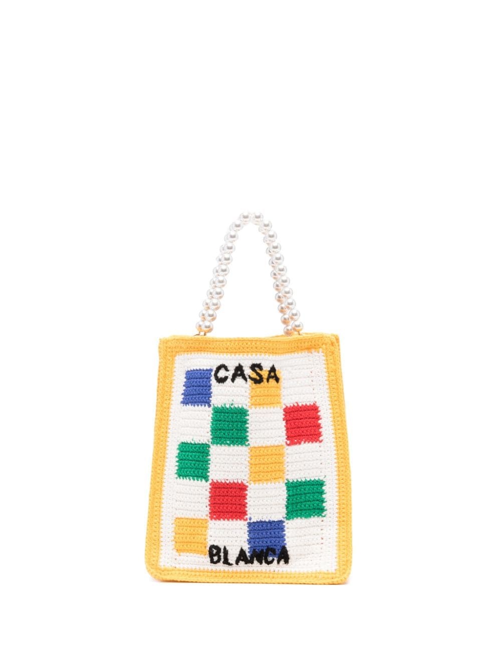 checked crochet-knit tote bag - 1