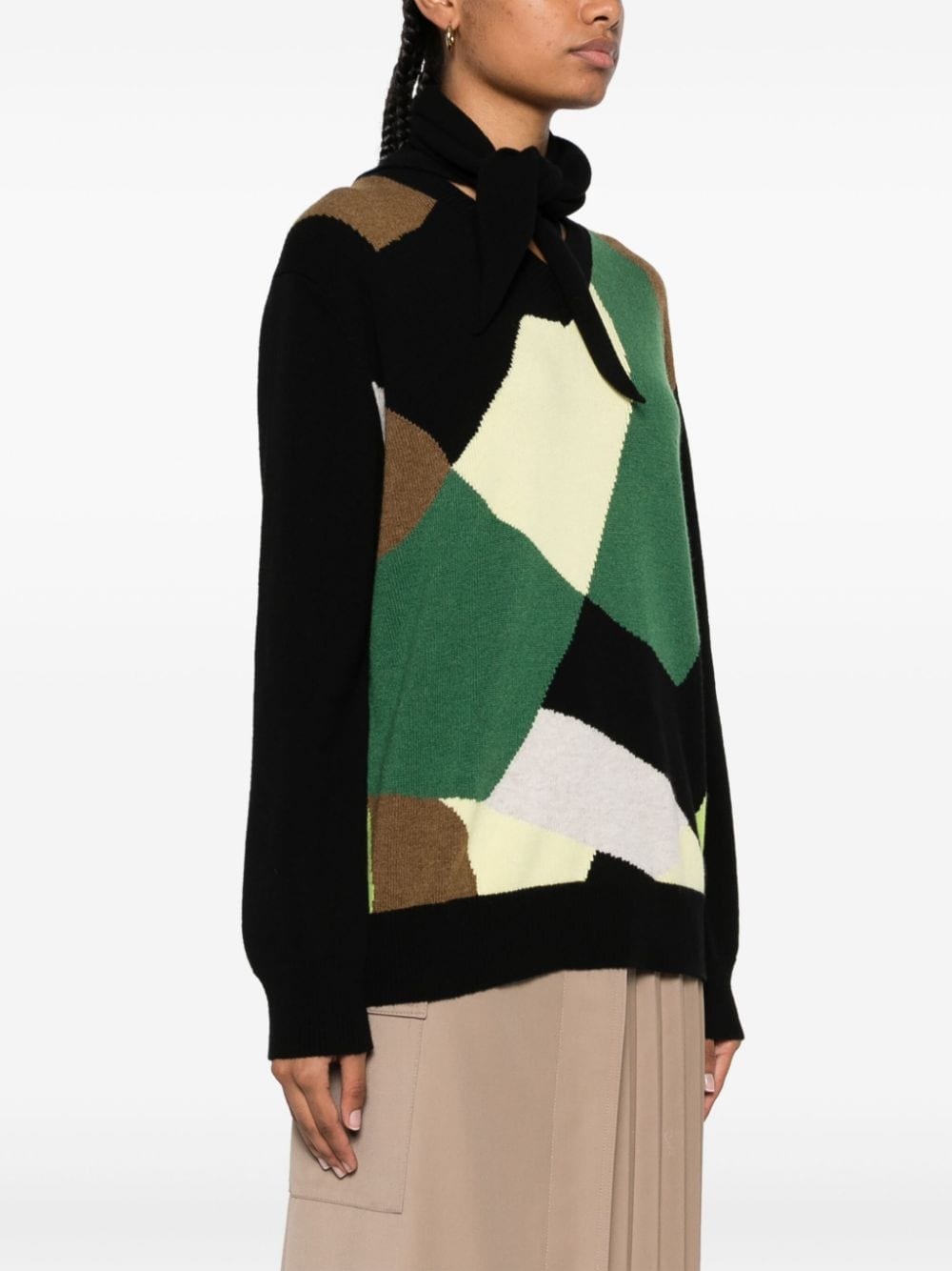 colour-block scarf jumper - 3