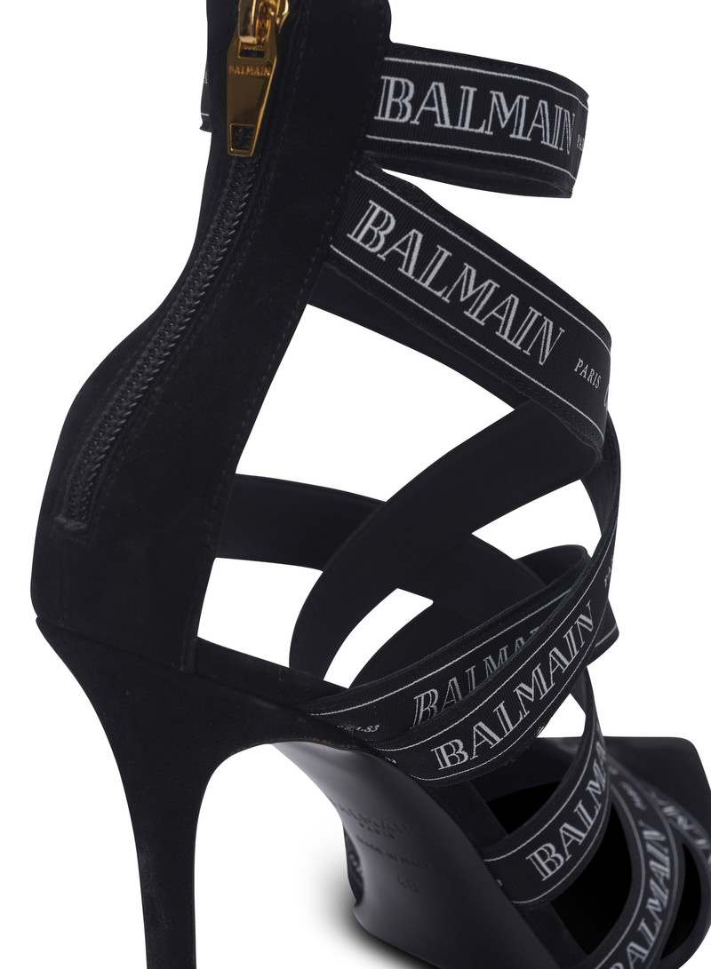 Couture suede heels with Balmain ribbon motif 7