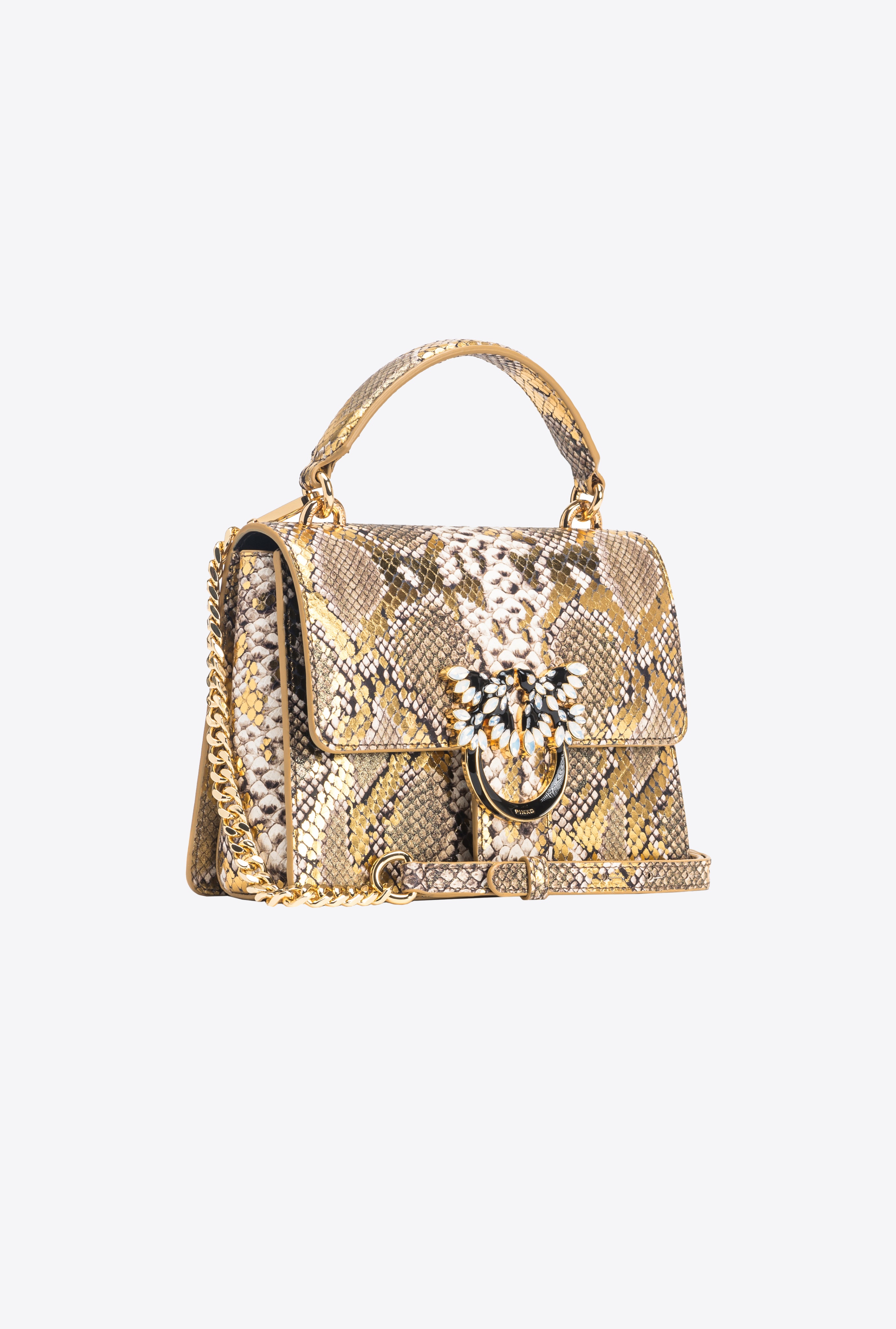 PINKO GALLERIA MINI LOVE BAG TOP HANDLE LIGHT IN LAMINATED REPTILE-PRINT LEATHER - 3