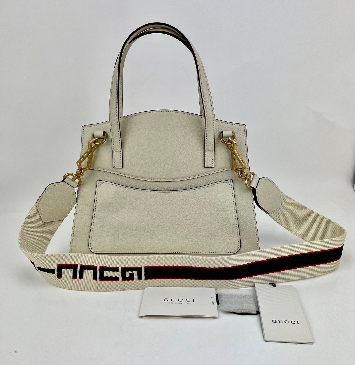 GUCCI Linea Medium Totem Web Stripped Yellow Butterfly Top Handle Bag Preowned - 2