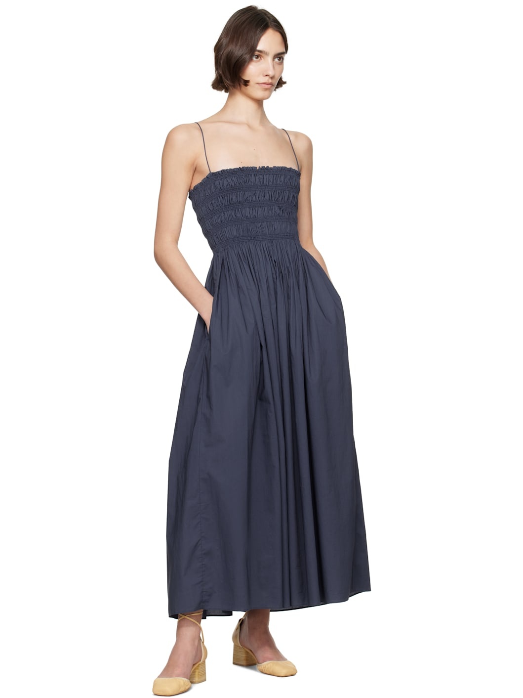 Navy Shirred Bodice Maxi Dress - 4