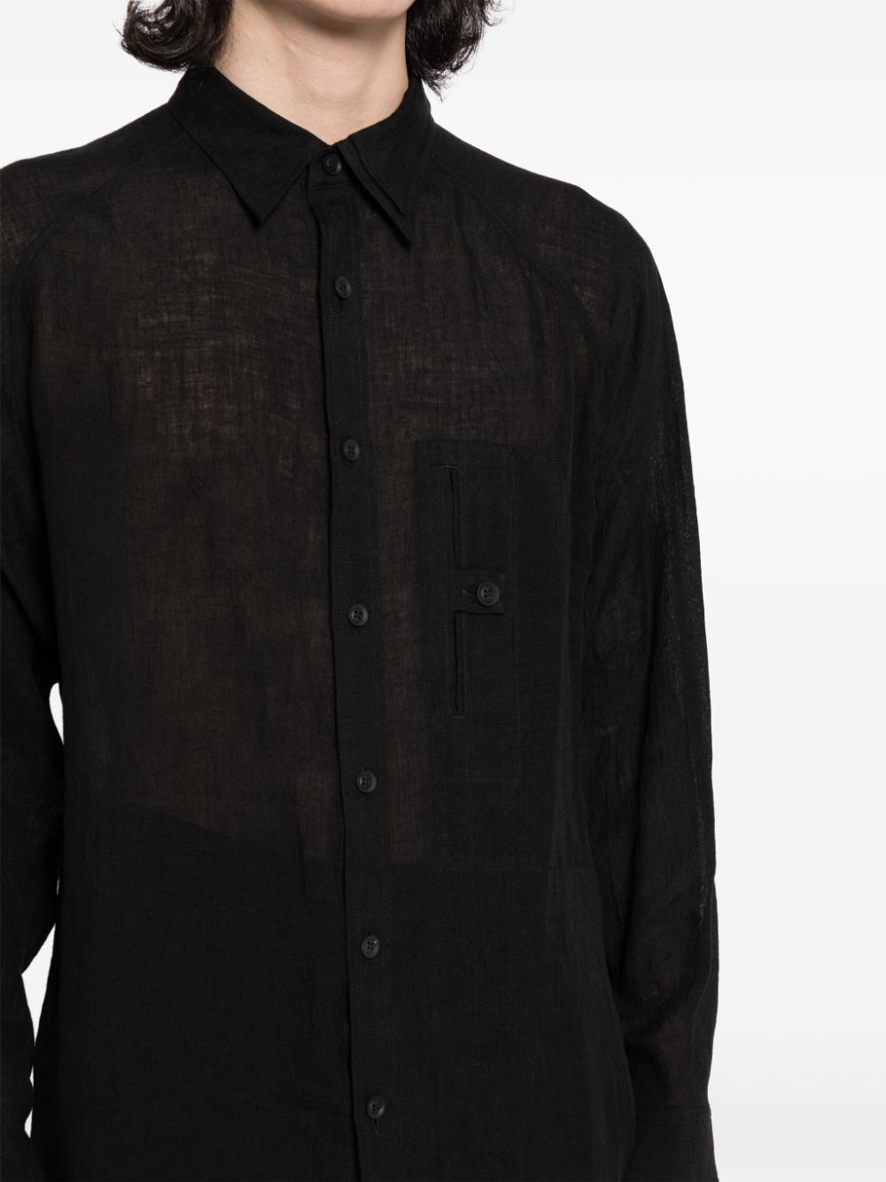 panelled linen shirt - 5