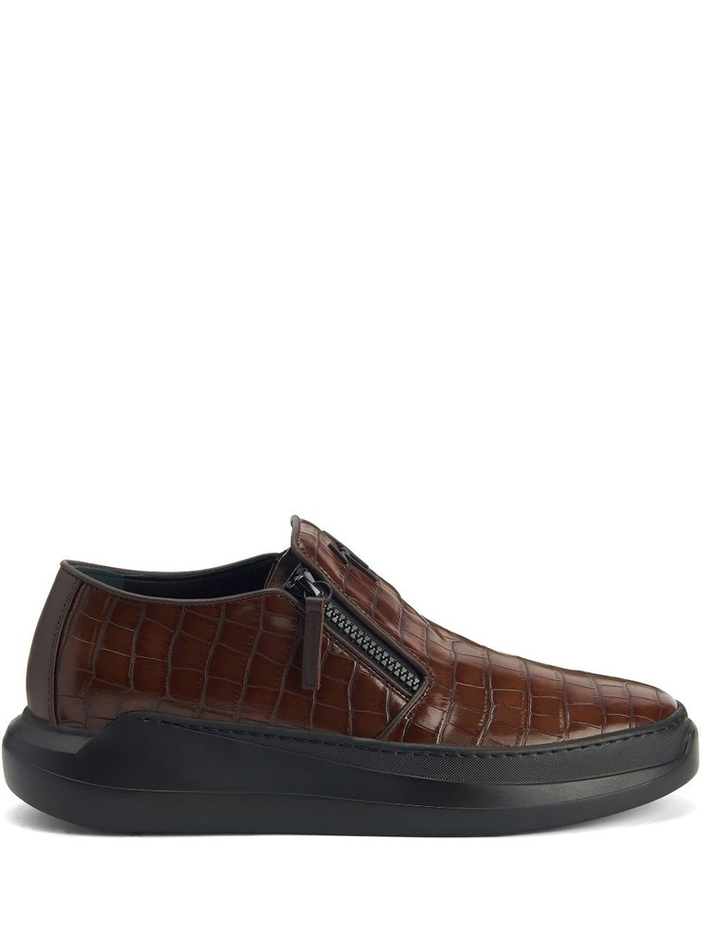crocodile-effect leather slip-on sneakers 1
