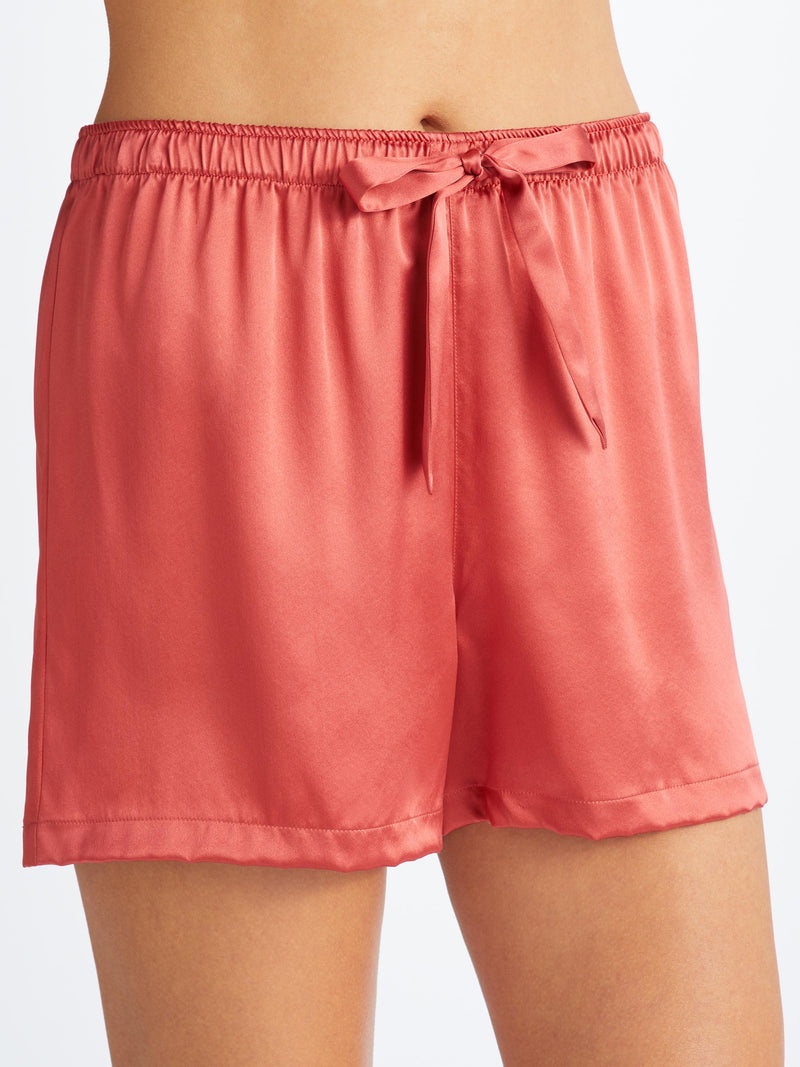 Women's Short Cami Pajamas Bailey Silk Satin Rose Red - 5