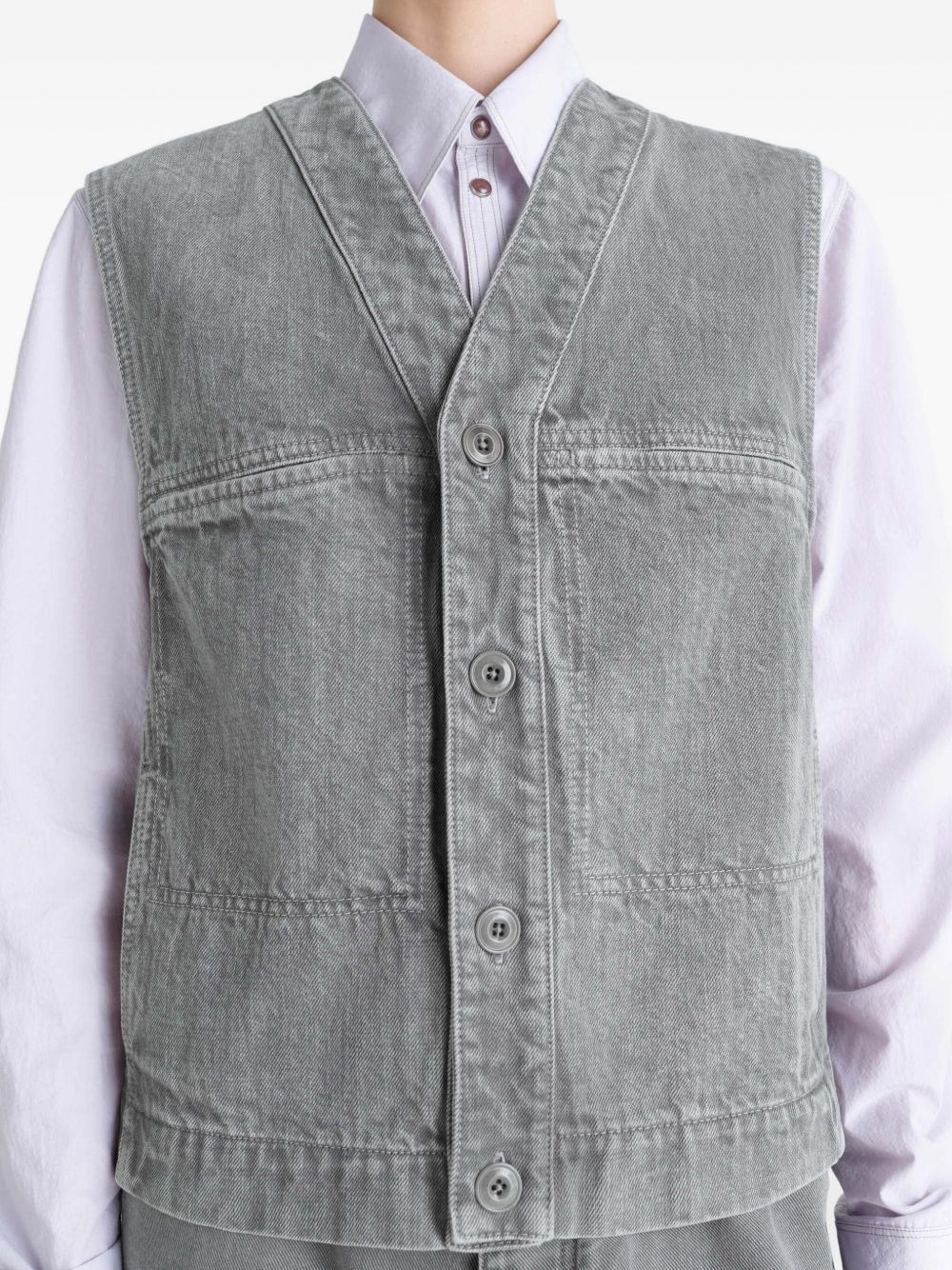 button-fastening denim gilet - 5