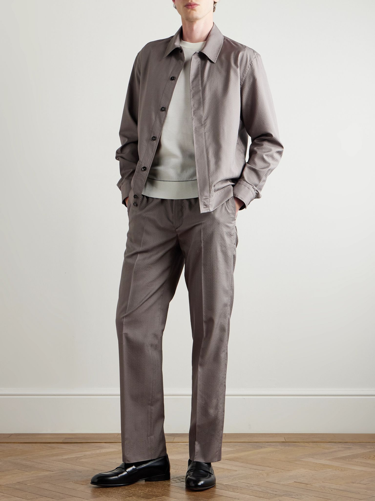 Herringbone Silk-Seersucker Overshirt Gray - 2