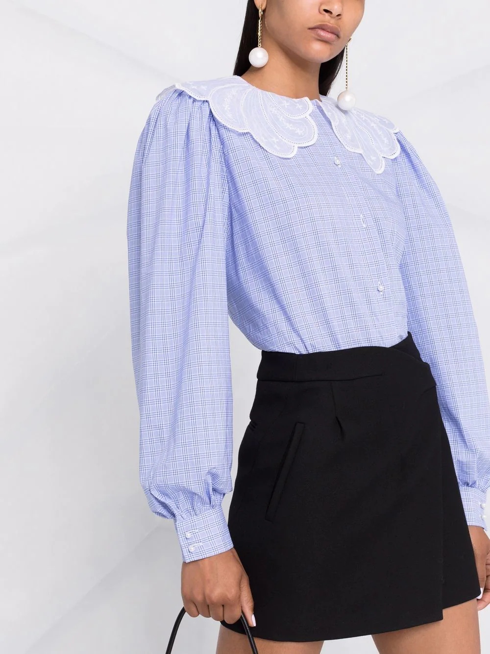 check-print scalloped collar blouse - 5