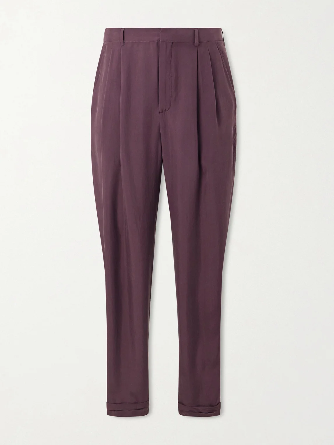 Tapered Belted Pleated Silk Trousers - 1