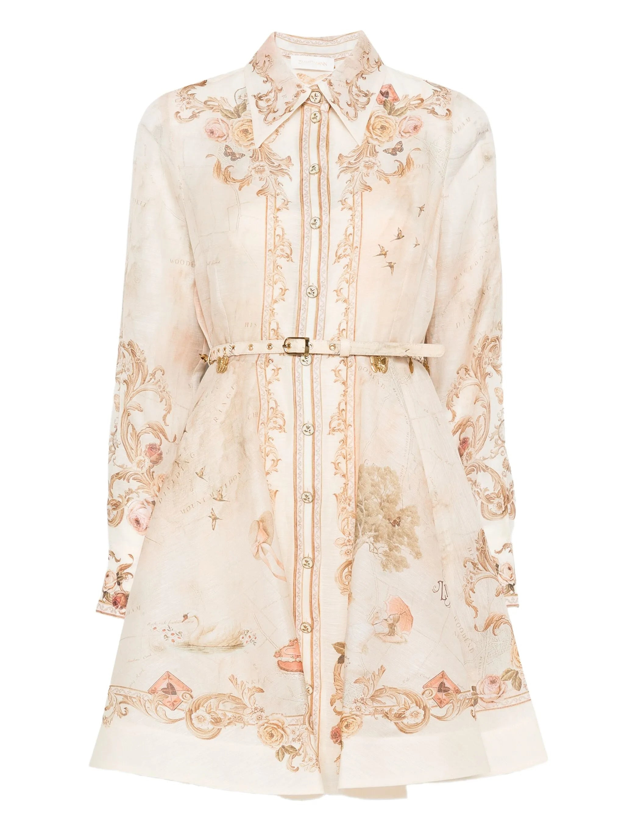 floral-print belted mini dress - 1