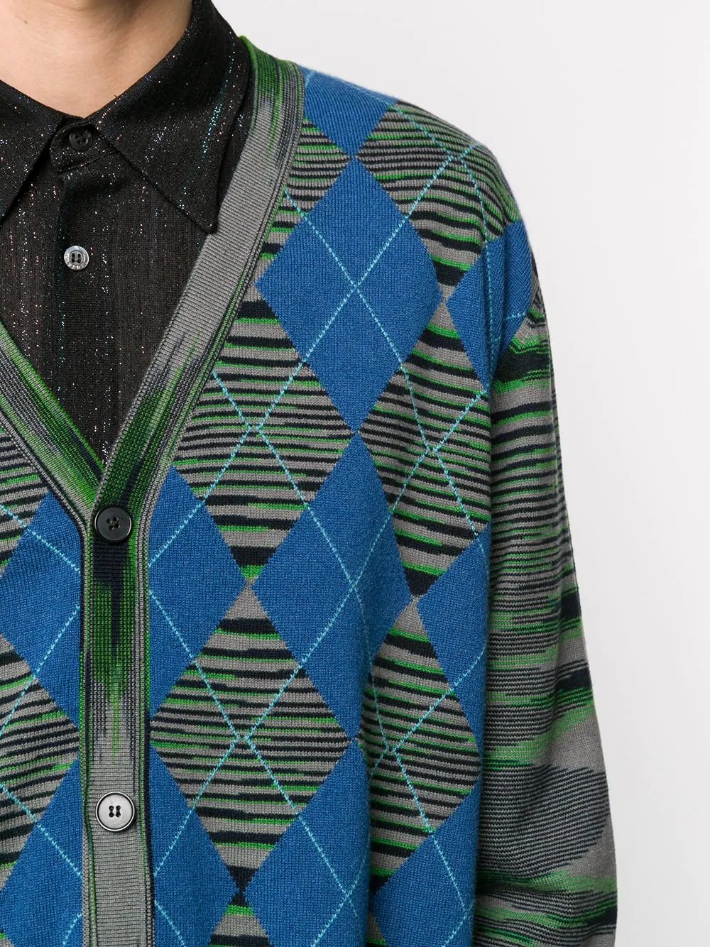 argyle pattern cardigan - 5