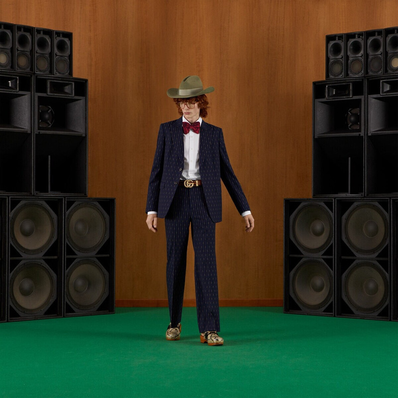 GUCCI Horsebit striped wool formal suit outlook