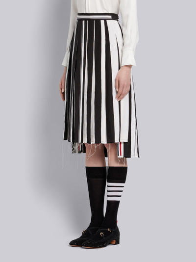 Thom Browne Black and White Silk Cotton Tie Jacquard Bold Repp Stripe Raw Edge Pleated Skirt outlook