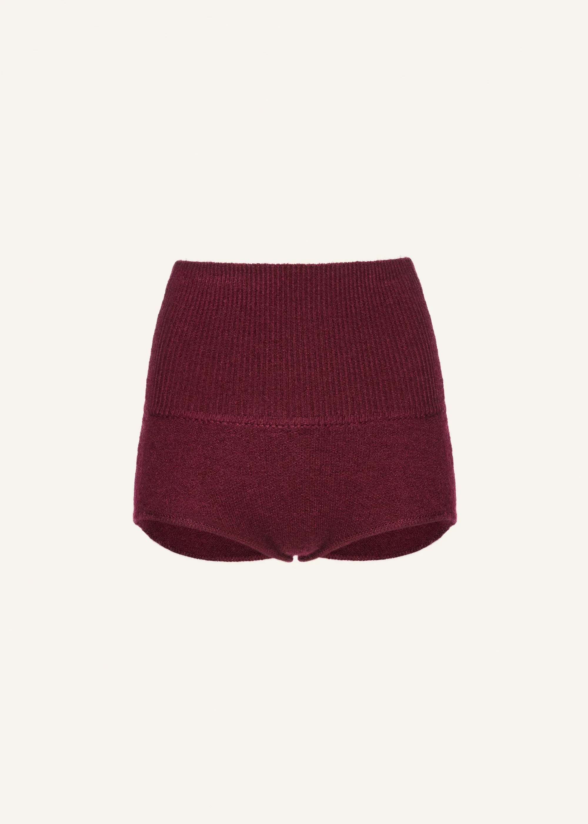 High-waisted mohair knit shorts in burgundy - 1