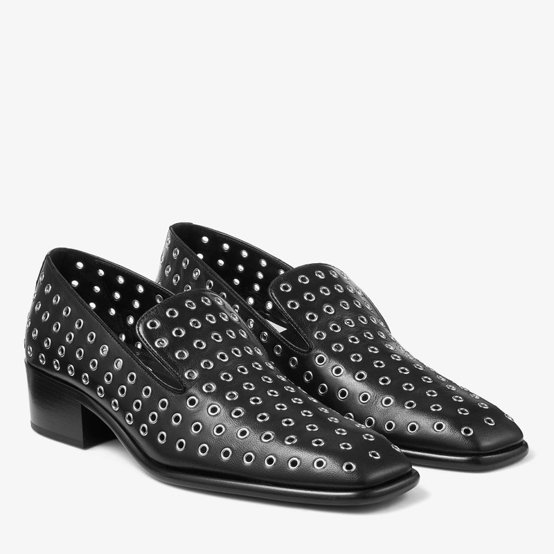 Eliot Slipper 45 Black Metallic Nappa Leather Slippers with Eyelets 2
