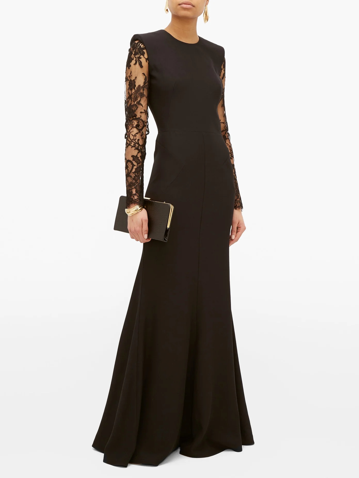 Lace-trimmed leaf-crepe gown - 5