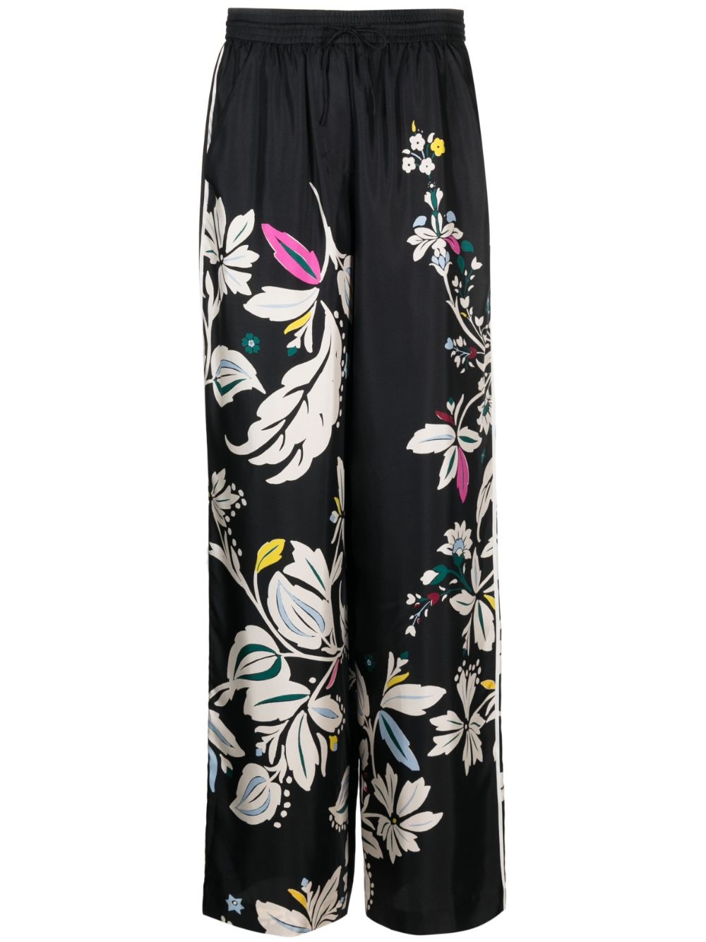 floral-print silk drawstring trousers - 1