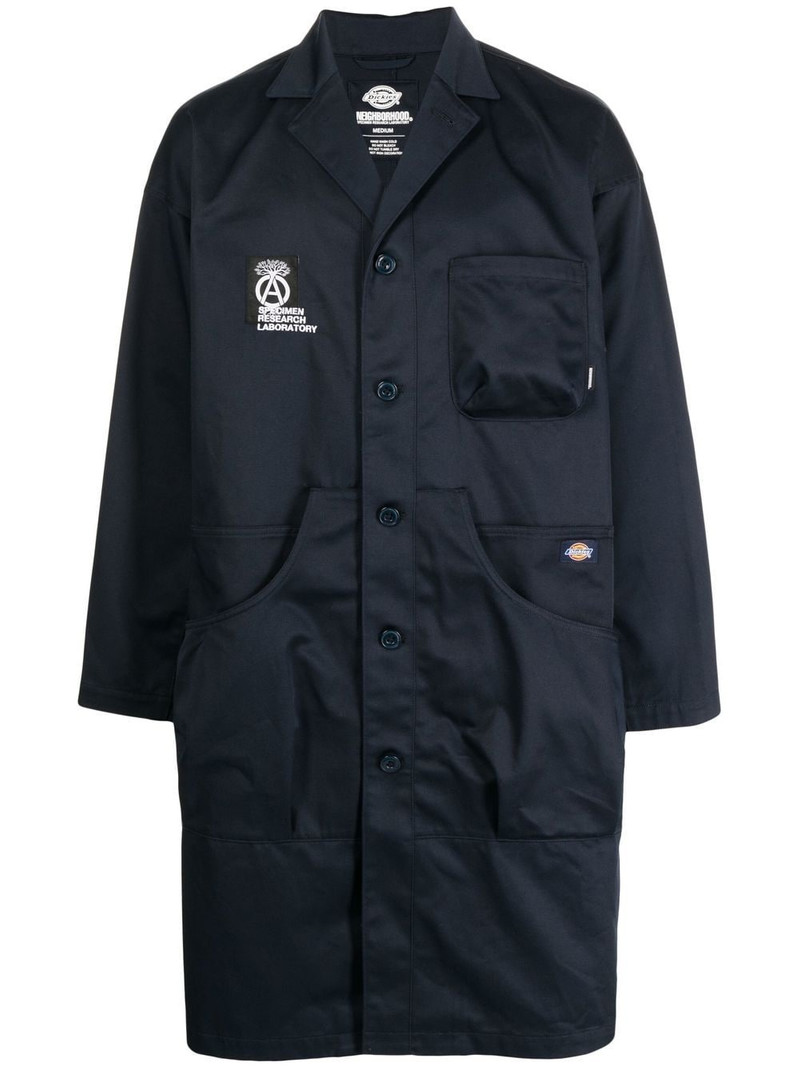 logo-patch single-breasted coat 1