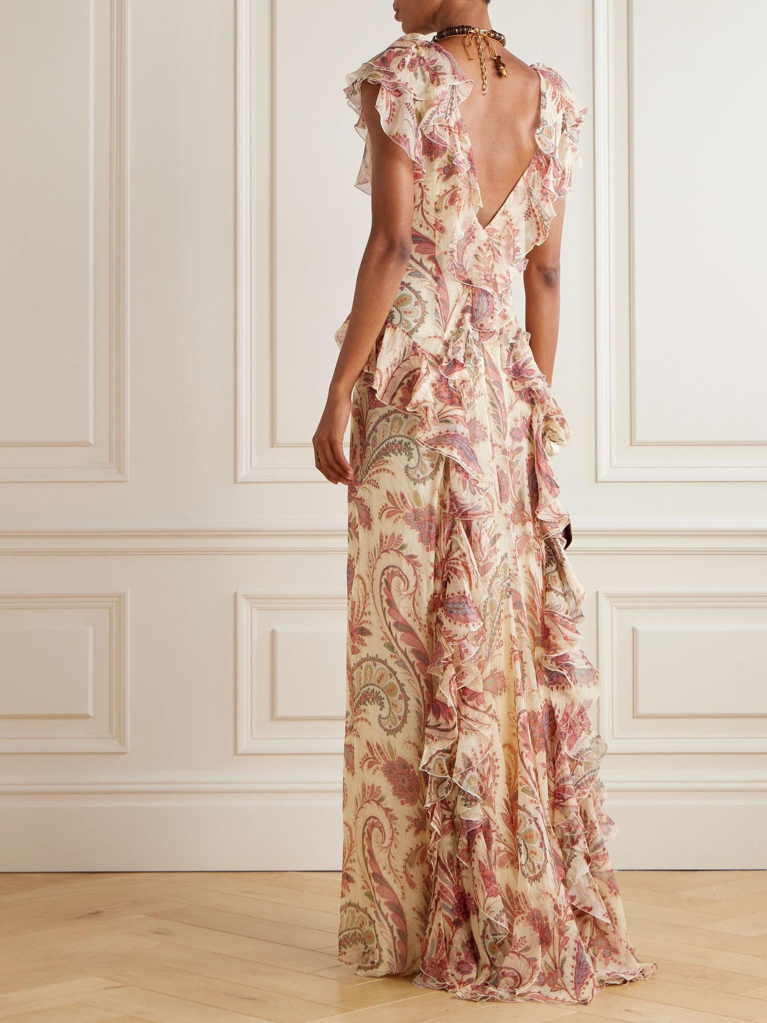 Ruffled printed silk-crepon maxi dress Pink - 3