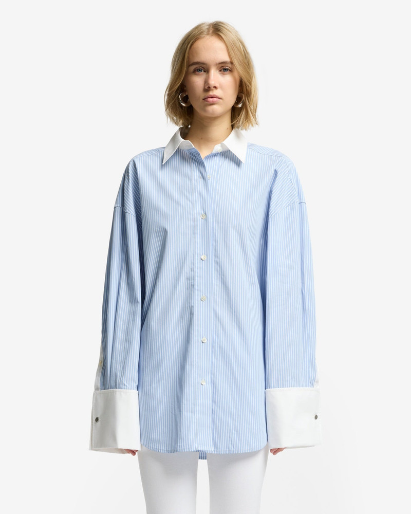 7 For All Mankind Poplin Oversized Shirt in Pinstripes outlook