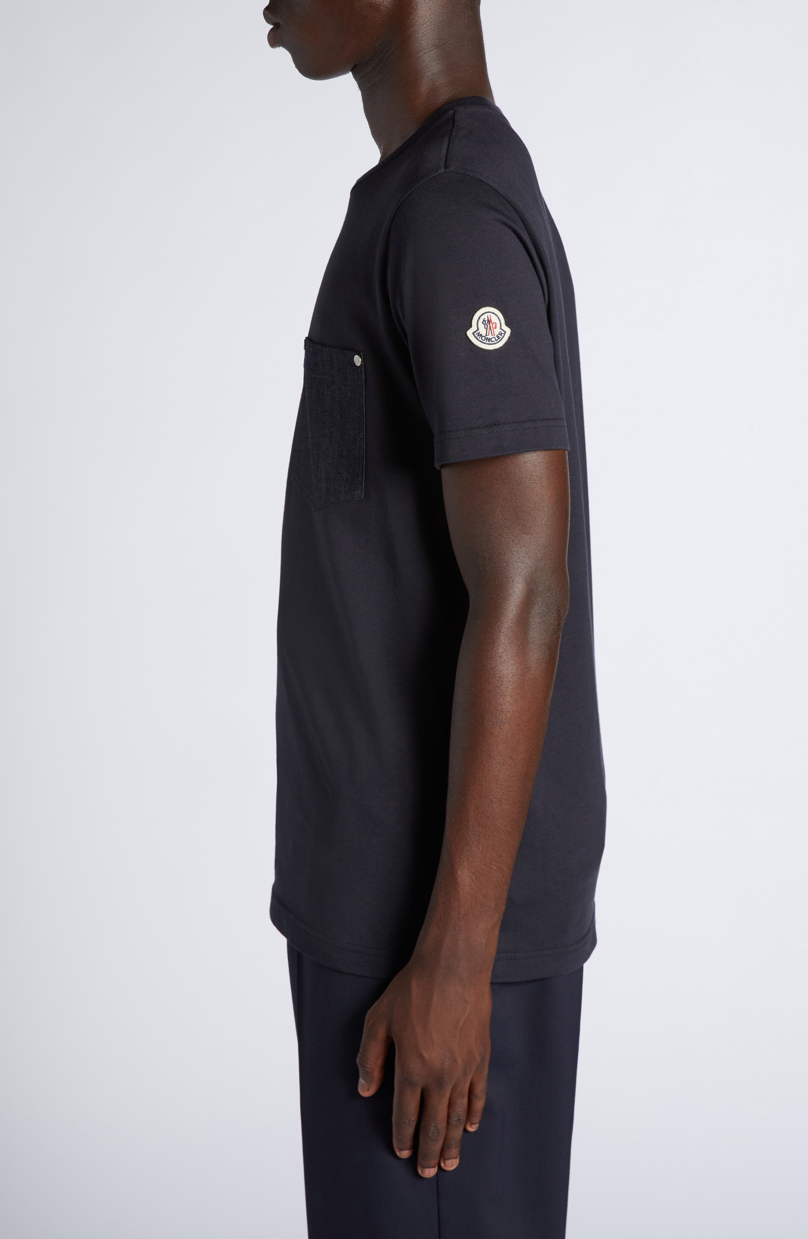 Moncler Stretch Denim Pocket Crewneck T-Shirt in Dark Navy Blue at Nordstrom - 3