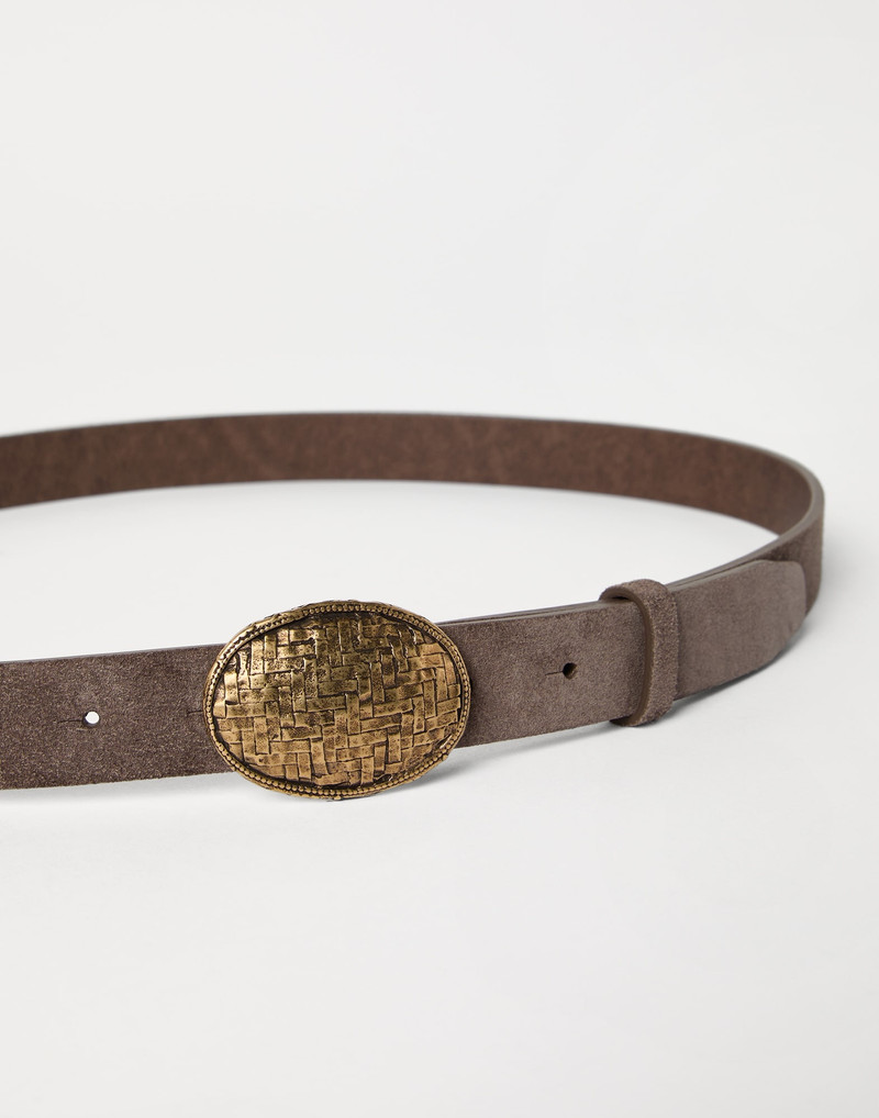 Brunello Cucinelli Reversed leather belt with decorative buckle outlook